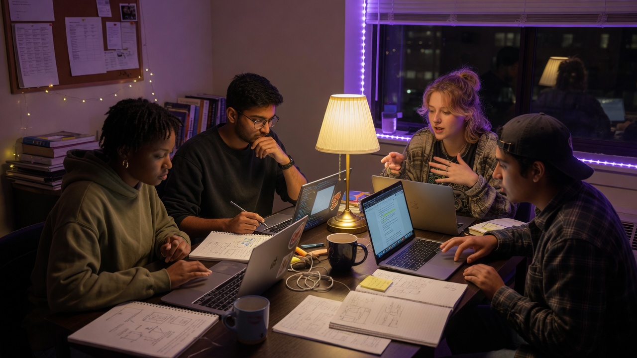 College students collaborating after class
